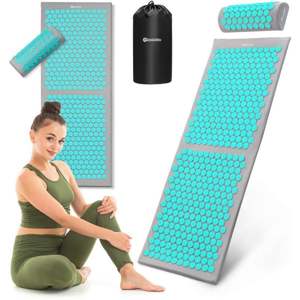 HyperMotion Akupressurmatte XL Akupressurmatte 130 cm mit Kissen & Tasche – grau-mint