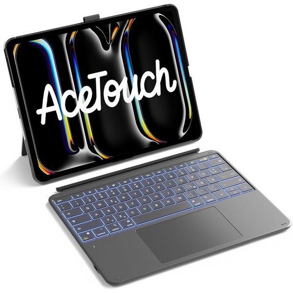 Inateck iPad Air Pro 12.9-13 Zoll Hülle mit Tastatur, 7 Farben Hinterleuchtet iPad-Tastatur (6" Großes Trackpad, Abnehmbar, mit Stifthalter, QWERTZ)