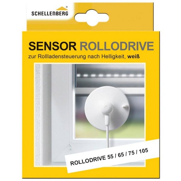 SCHELLENBERG Sensor für elektrische Gurtwickler RolloDrive 55, 65, 75 und 105, Sonnensensor, Kabellänge 0,75 m, weiß