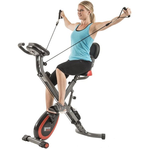 MOTIVE FITNESS by U.N.O. Heimtrainer Multi-Function X-BIKE (mit/ohne Unterlegmatte) (inkl. Seilzug für Arme und Beine), 120 kg max. Benutzergewicht, klappbar, F