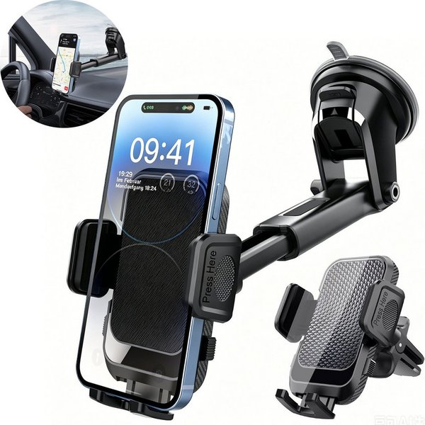 MOPUEA Smartphone-Halterung 2 IN 1 Auto Handyhalterung 360° Drehbar Saugnapf Einhandbedienung, (Auto Handyhalterung mit Saugnapf und 360° Drehung, Geeignet für 