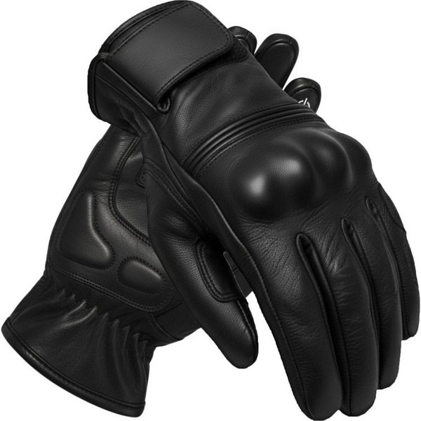 MDM Motorradhandschuhe Retro Motorrad Lederhandschuhe mit Knöchelschutz & Grip Polster Knöchelschutz mit Hartschale, Zeitloses Full-Black Design