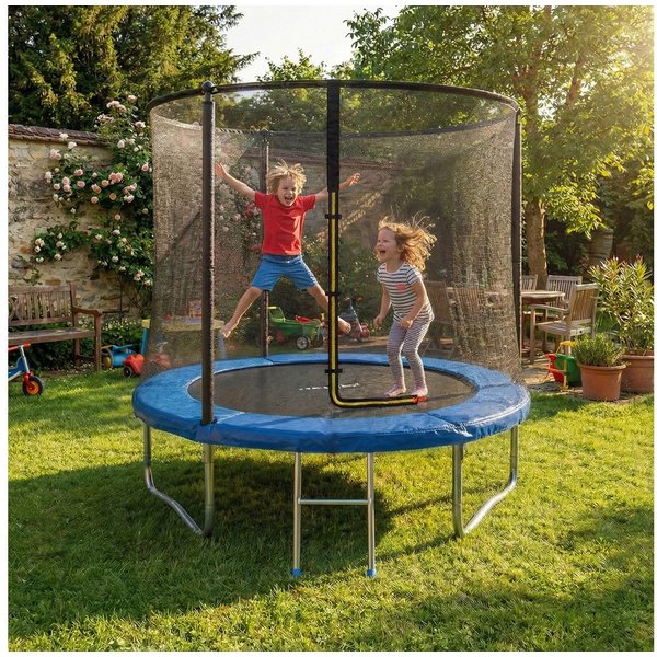 GUNJI Gartentrampolin 183/222/290/360 cm Kindertrampolin für den Garten, Ø 222 cm, (Ausgestattet mit Sicherheitsnetz, Trampolin und Leiter, Tragkraft 150 kg)