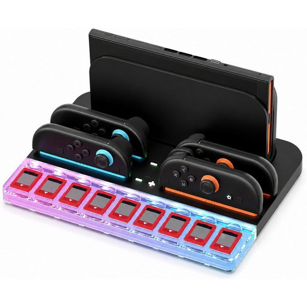 Fyrove Controller Ladestation, praktisches Ladegerät für Spielcontroller Simulations-Controller (Set, 1 St., 4-fache Joy-Con Ladestation für Switch 2, 9 Spielka
