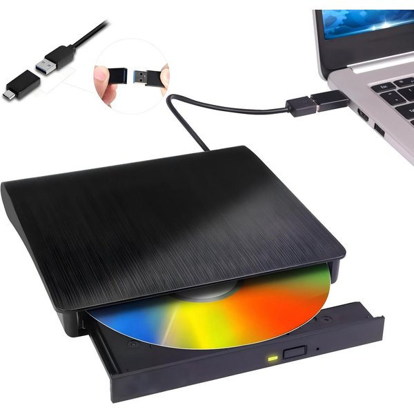 feinlux Externes CD DVD Laufwerk USB 3.0 Typ-C DVD-Brenner (USB 3.0 & USB-C, CD 8x, Plug & Play für Laptop, PC, Windows 11/10, Mac & Linux, Slim & Tragbar)