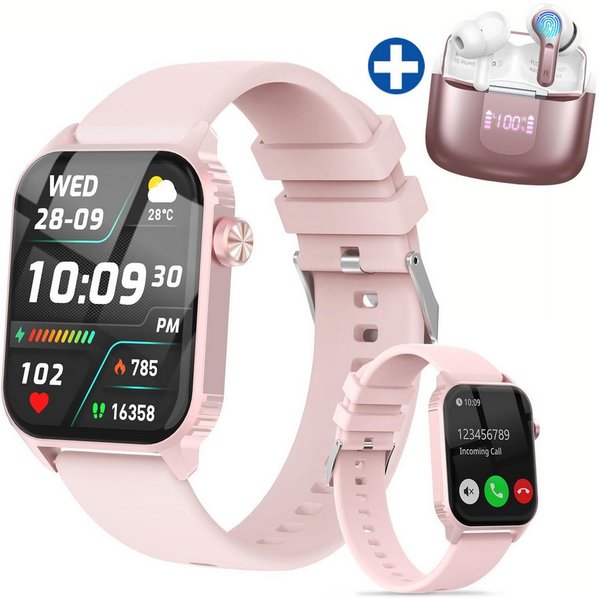 ibettertec Smartwatch Damen Herren und kabellose Bluetooth-Kopfhörer Set Smartwatch 1.85'' HD Fitnessuhr,Smart Watch for Women mit 200+ Sportmodi,Fitness Tracke