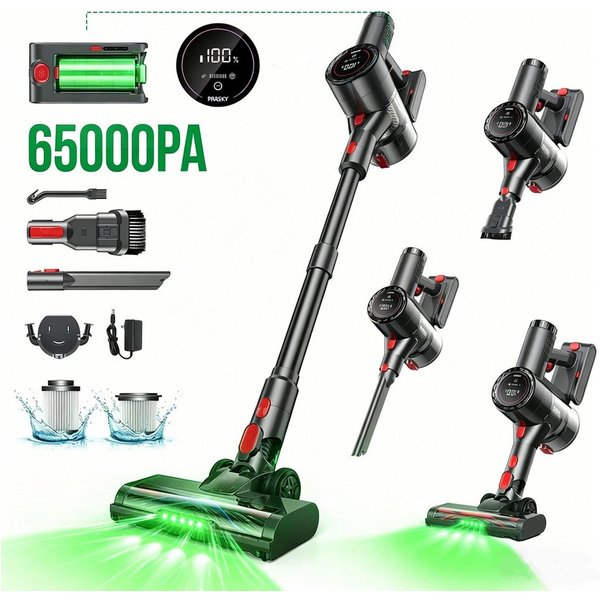 PRASKY Stielstaubsauger Akku Staubsauger Kabellos, Stielstaubsauger 65kPa/60Min, HEPA-Filter, 550 W, mit Beutel, staubsauger kabellos 550W Leicht und ideal für 