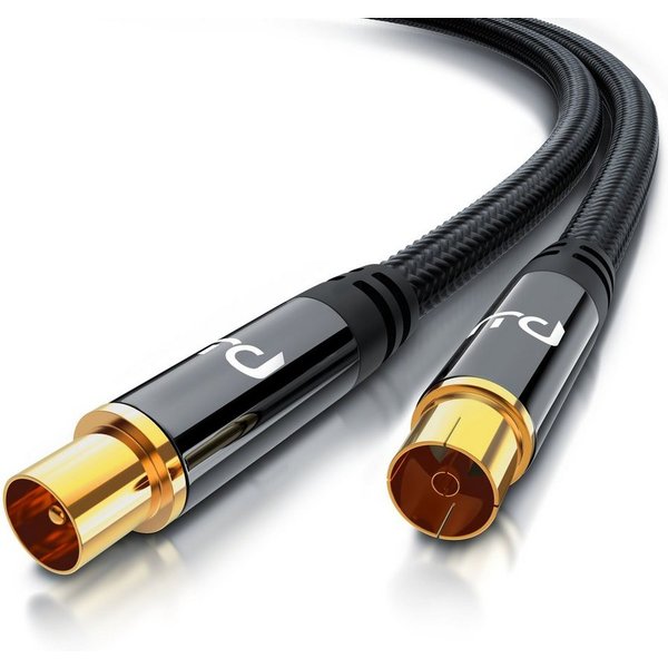 Primewire HDTV Antennenkabel, Braiding, 2-fach Schirmung, 75 Ohm / 135 dB - 5m TV-Kabel, Koax, RF Buchse, IEC Stecker (500 cm), Koaxialkabel, vergoldete Stecker