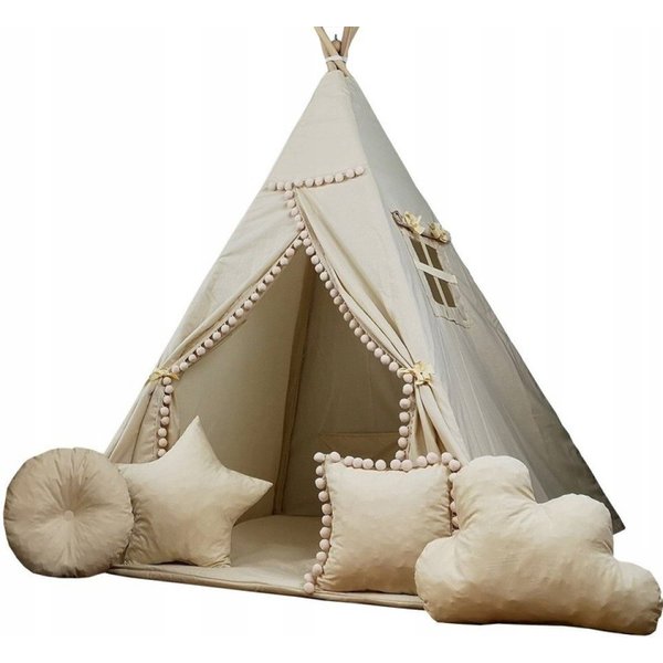 Pamek Tipi-Zelt Basic, Kinder Spielzelt, Teepee, Zelt mit Fenster, Tipizelt, Spielset, Personen: 2 (9 tlg), Sehr weiches und angenehmes Material