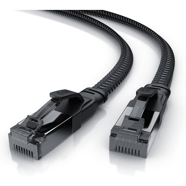 Primewire CAT 8.1 Netzwerkkabel Flach 40 Gbits, Baumwollmantel Patchkabel - 1m LAN-Kabel, CAT.8, RJ-45 (Ethernet) (100 cm), für Router, Modem, Switch, PC, ideal