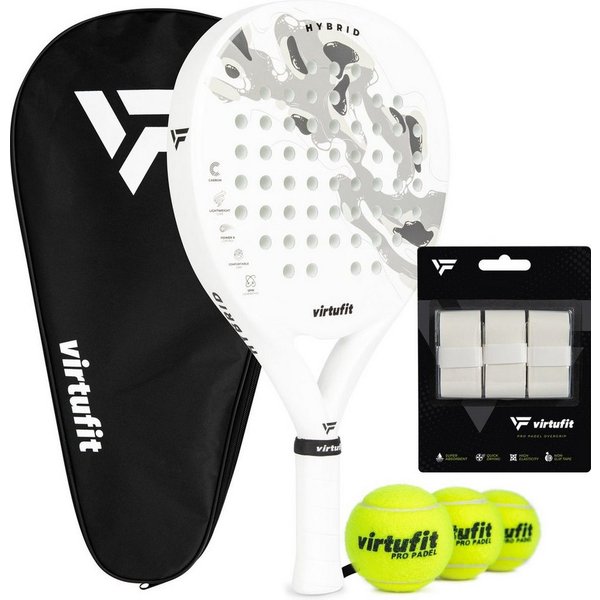 VirtuFit Padelschläger VirtuFit Hybrid Padel Set Weiß Grau mit Tasche, Overgrips und 3 Bällen