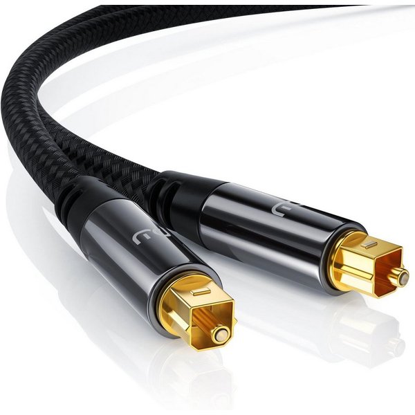 Primewire Lichtwellenleiter mit Metallstecker & Nylonmantel, Audiokabel - 2m Optisches-Kabel, S/PDIF, Toslink (200 cm), digitale Klangübertragung ohne Störungen