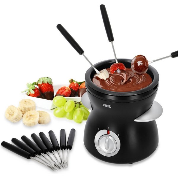 ADE Elektro-Fondue Elektrisches Schokofondue mit 2 Temperaturstufen, 0,25 l, inkl. Gabeln, herausnehmbare Schüssel, zum Schmelzen und Warmhalten