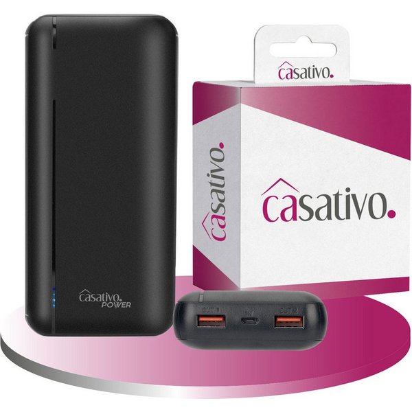 Casativo Kompakte Powerbank 20.000 mAh 3 USB-Ports, Quick Charge 3.0 Smartphone-Ladegerät (1-tlg., gleichzeitige Ladungen von 3 Geräten, 3 A / 15 Watt, 2 USB-A-
