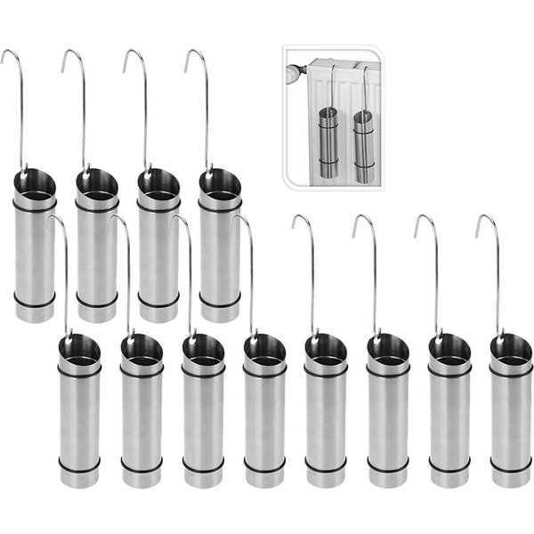 Koopman Luftbefeuchter Verdunster Edelstahl Heizkörper 12 er Set, Haken zum Einhängen, 150 ml, Gummiring, einfache Montage, Edelstahl