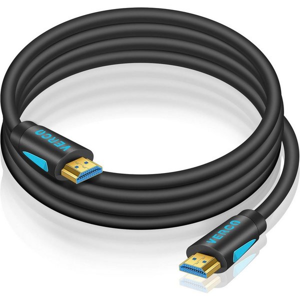 VERCO Full HD 4K 8K UHD rundes 2.1 HDMI-Kabel, HDMI Typ A, (50 cm), HDR eARC 3D Cec High Speed Ethernet Stecker sind vergoldet
