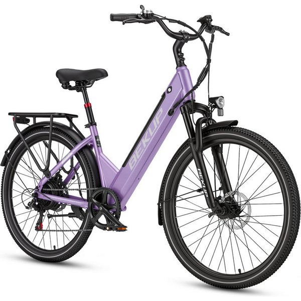 BEKUP E-Bike Cityrad V1 26 Zoll Cityrad Herren u. Damen, 522 Wh Akku, 45 Nm, Tiefeinsteiger, 7 Gang Shimano Shimano Tourney TZ Schaltwerk, Kettenschaltung, Heck
