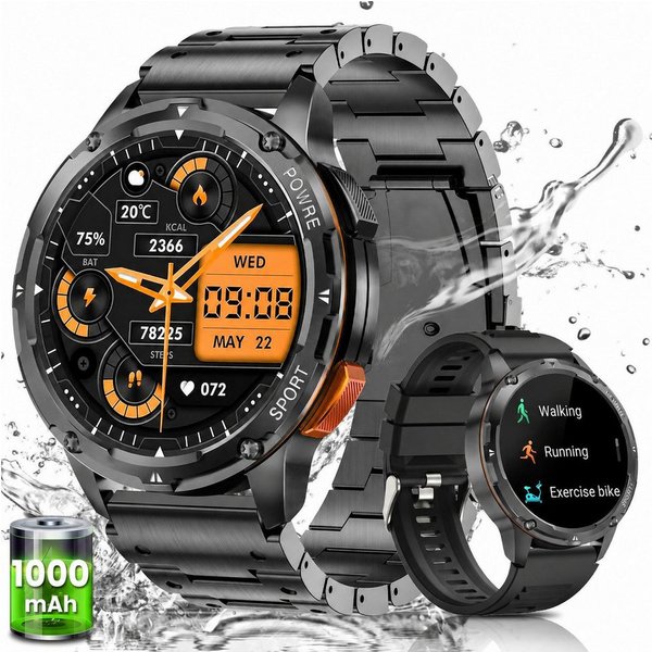 SWGOTA 2026 Smartwatch für Herren in Militärqualität Fitnessuhr Smartwatch (3.63 cm/1,43 Zoll, AMOLED Always On Display), mit 100+ Sportmodi,24/7 Herzfrequenz/S