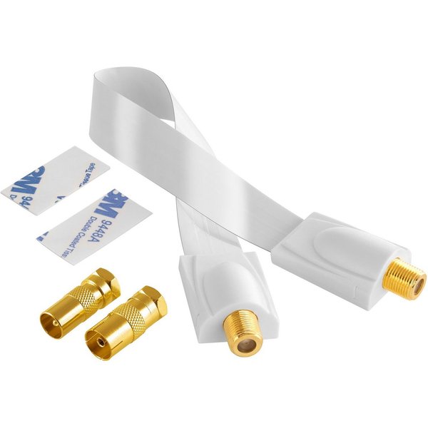 Poppstar SAT Fensterdurchführung (Koax Kabel flach 0,2mm) für Fenster & Türen SAT-Kabel, (28 cm), 2x F-Stecker (1 Antennenstecker, 1 Antennenbuchse), 2 Klebepad