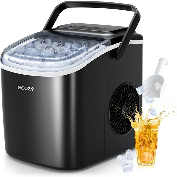 eCozy Eiswürfelmaschine Tragbar, 2 Eisgrößen, Selbstreinigung, Stummschalten, 9 Würfel in 6 Minuten Fertig, 12KG/24H, für Zuhause Party