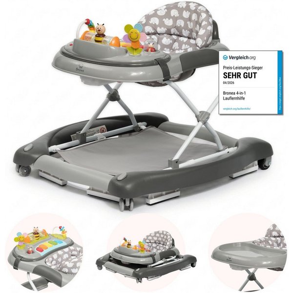 Bronea Lauflernhilfe 4-in-1 Lauflernwagen Gehfrei Baby Schaukel Lauflernhilfe Babywalker, Abnehmbares Spielpaneel - Wippfunktion - Leise gummierte Reifen