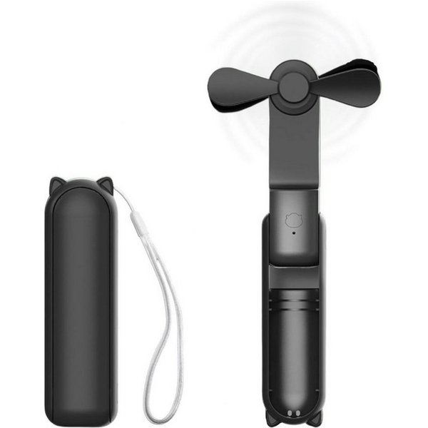 LA CUTE Handventilator Tragbarer Mini Handventilator faltbar USB-C Akku leise Schwarz, Faltbar, Powerbank-Funktion, 3 Stufen, leise, tragbar