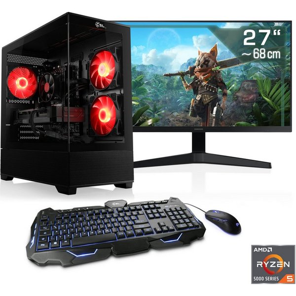 CSL AeroVision V24352 Gaming-PC-Komplettsystem (27", AMD Ryzen 5 5500, GeForce RTX 3050, 16 GB RAM, 500 GB SSD)