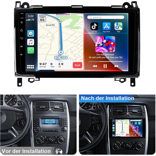A-Sure Android 15 Carplay Für Mercedes-Benz A/B KlasseW169 W639 W245 W906 Autoradio (Digitalradio (DAB), FM, AM, 1280*800 IPS Screen)