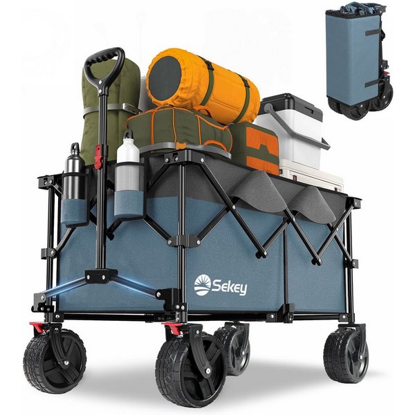 Sekey Bollerwagen Faltbarer Bollerwagen bis 200kg Handwagen Breite Reifen Alle Gelände, Ultrakompakte Faltgröße, mit einer Hand faltbar, 200L 200 KG belastbar