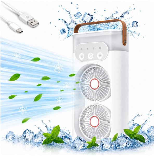 MOPUEA Ventilatorkombigerät Tragbarer Luftkühler Ventilator Multifunktion-Kühlgebläse, Mobiler Luftkühler mit Wasserkühlung, 400ML Wassertank