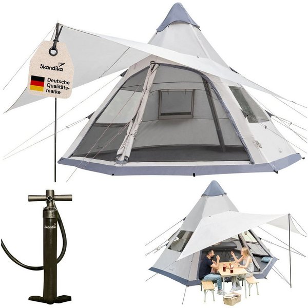 Skandika Tipi-Zelt Luftzelt Tipi Hetta 460 Air Protect, Aufblasbares Familienzelt, Personen: 6 (2 Eingänge mit Doppeltüren aus Moskitonetz und Verdunkelung), 2,