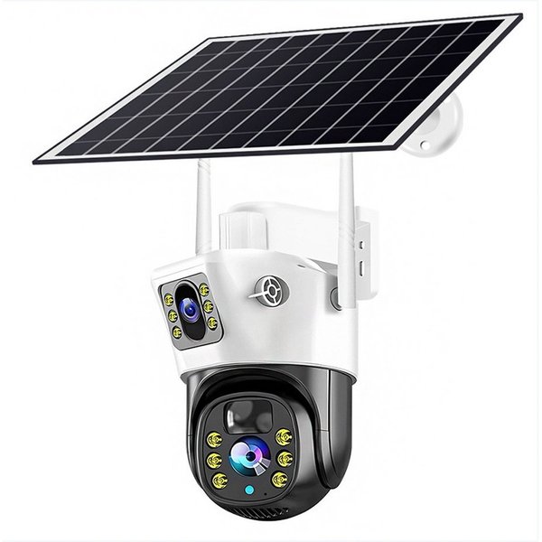 ANTCOOL Überwachungskamera WiFi Solar-Überwachungskamera Außen Doppellinse PTZ, IP66
