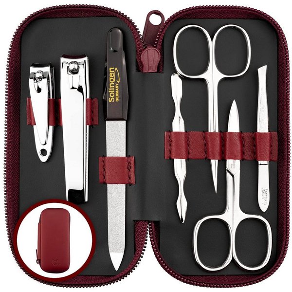 marQus Maniküre-Pediküre-Set Maniküre Set Solingen - Vergleichssieger mit Top Preis/Leistung, Echt Leder Etui handlich und weich, 7teiliges Nagelset aus glanzve