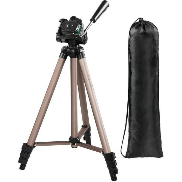 Hama Dreibeinstativ für Foto und Videokameras, 3D 3-Wege Stativkopf, beige Dreibeinstativ (3 fach ausziehbar von 42,5 bis 125 cm, Schnellwechselplatte)