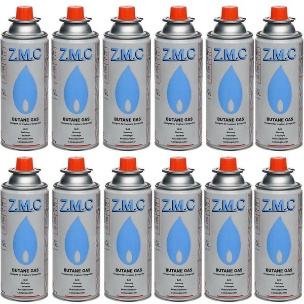 ZMC Gaskartusche Butan Gas Kartusche 227g Butangas Gaskartusche Silber, Zubehör für Gaskocher Campingkocher Brenner Gasheizung Gasbrenner, 12 St., MSF-1a Gaskar