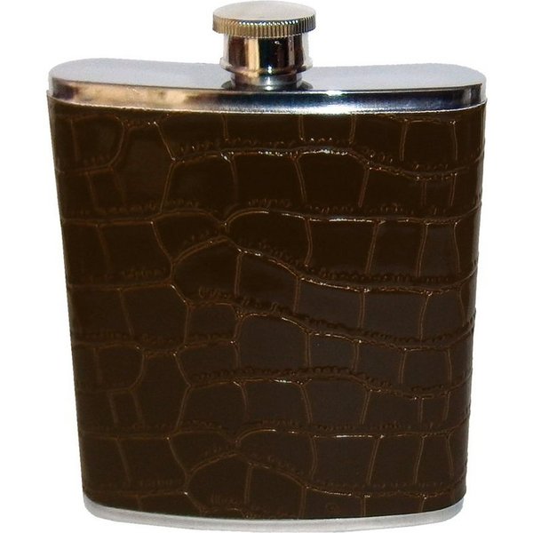 Arte Regal Flachmann FLACHMANN - 210ml/7oz Kroko Leder optik Edelstahl 82 (Dunkelbraun), Schraubverschluß