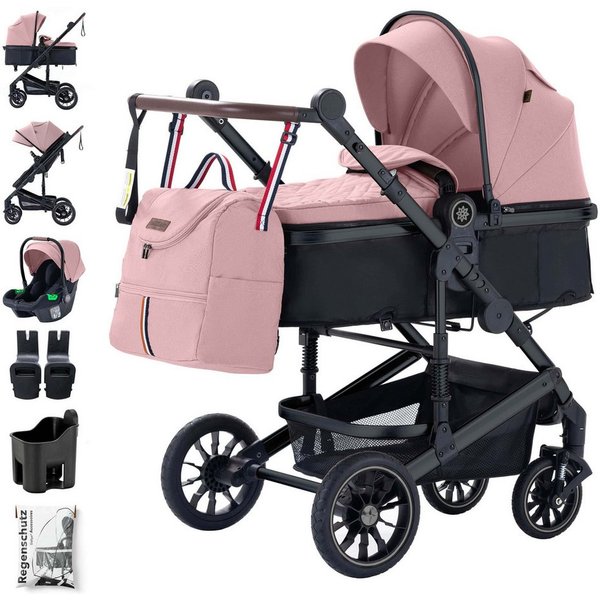 Daliya® Kombi-Kinderwagen NEOMOVE 3in1 Kinderwagen mit i-Size Babyschale & Buggy, (Reise-Set, 10-tlg), Kinderwagen mit i-Size Babyschale, Alu-Rahmen, Großer Ein