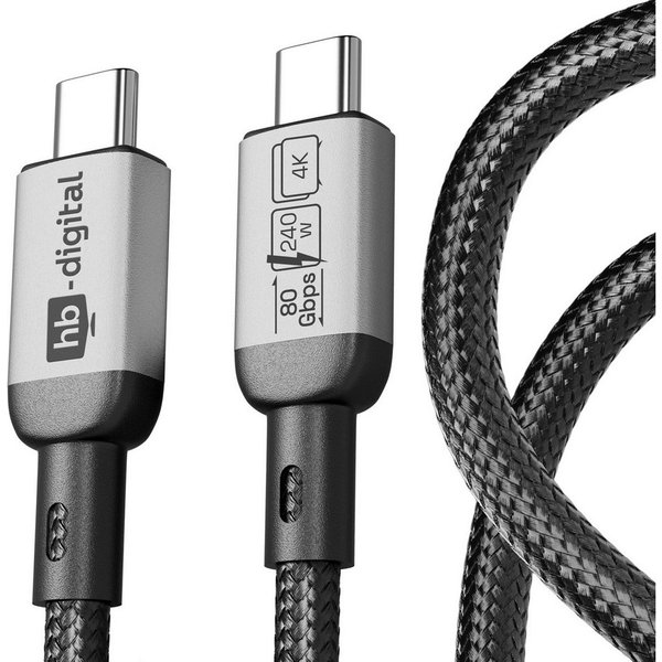 HB-DIGITAL hb-digital USB-C auf USB-C Kabel 240W 80Gbps USB-4 USB-Kabel, Leistungsstarkes Laden mit bis zu 240 W Power Delivery (48 V/5 A)