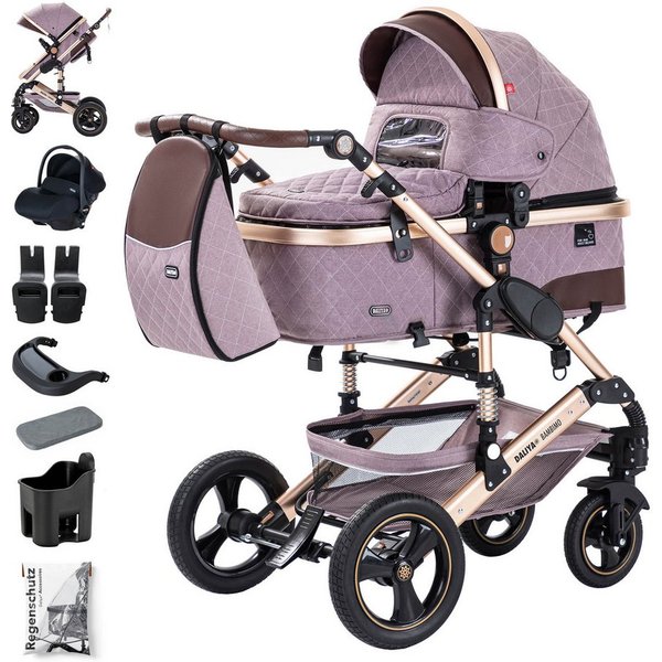 Daliya® Kombi-Kinderwagen BAMBIMO 3in1 Kinderwagen & Buggy mit Auto-Babyschale und Adapter, (XXL-Set inkl. Wickeltasche und Spieltisch, 15-tlg), Babyschale, Air