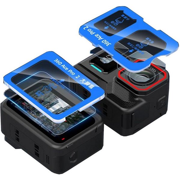 Wigento Displayschutzglas Kamera für Insta360 Ace Pro 2 Set 3x mit Anbringhilfe 9H Hartglas für Insta360 Ace Pro 2, Full Cover, Anbringhilfe