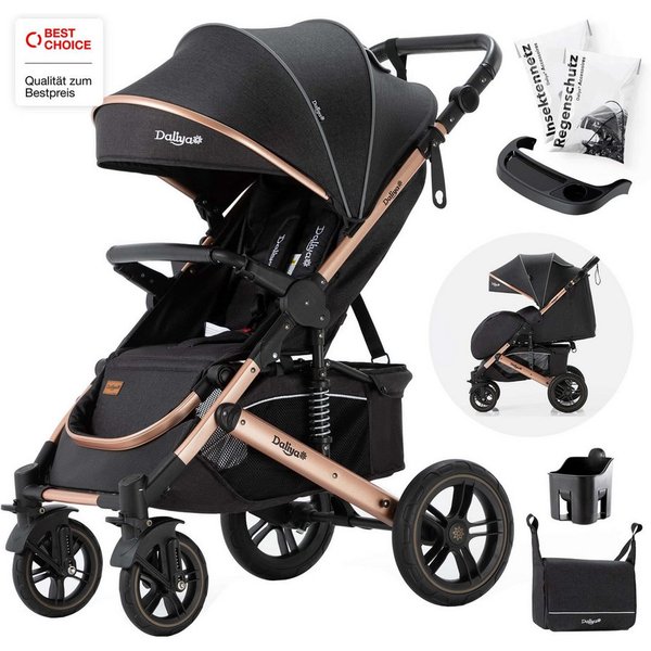 Daliya® Kinder-Buggy RAPIDY Buggy Kinderwagen, XXL Set, kompakt, Kinderbuggy, Sportwagen, (XXL 10-tlg. Komplettset, 10-tlg), Liegeposition, Fußsack, Spieltisch,