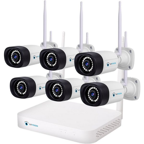 LUVISION Überwachungskamera K8508-W + PJ2151-W 6er (Außen- und Innenbereich, 6-tlg., WLAN Funk Überwachungssystem 6 x IP Überwachungskamera Set Mikrofon, Cloud,