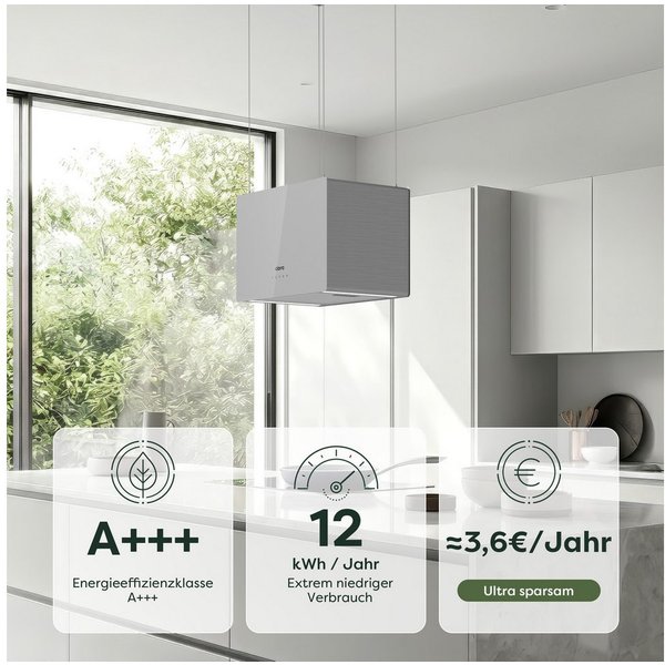 CIARRA Inselhaube Dunstabzugshaube freihängend 50cm A+++ 700 m³/h Umluft CBCS4850 mit Fettiltern 2 Aktivkohlefiltern WIFI-APP Touch Control Inkl. BOOST