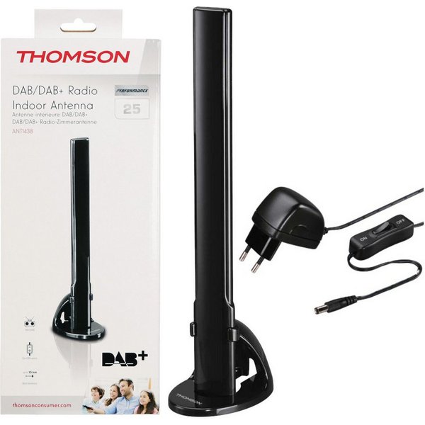 Thomson ANT1438 Zimmer Antenne Digital Radio DAB+ DAB Stabantenne (DAB+, DAB, UKW, FM, für Innenbereich, Verstärkung: 30 dB), HiFi Audio Aktiv mit Verstärker 30