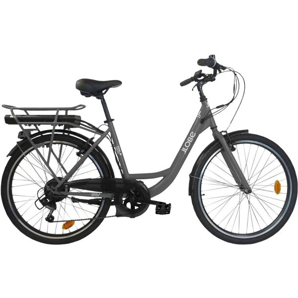 LLobe E-Bike Cityrad City E-Bike 26" Mando anthrazit, 6 Gang Shimano Tourney Schaltwerk, Kettenschaltung, Heckmotor, 280,8 Wh