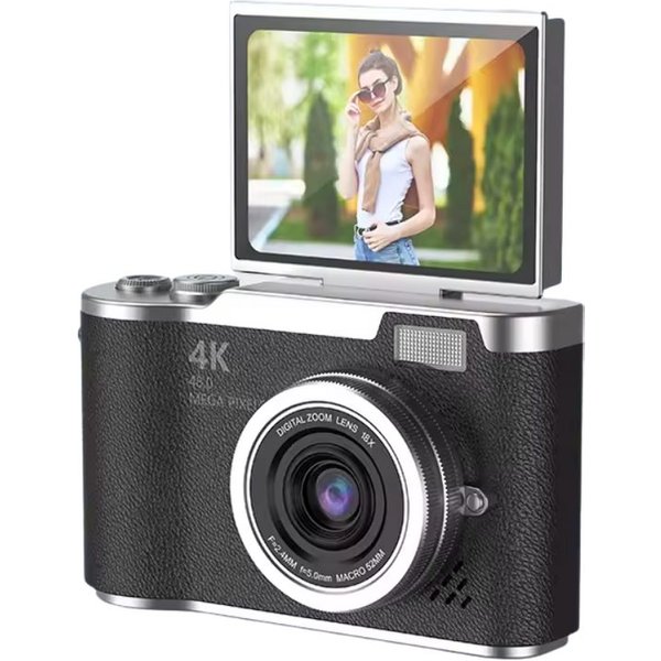 Athlix Fotokamera 8X Digitalzoom Vintage Vlog 180° mit Klappbildschirm Vollformat-Digitalkamera (1080 MP, 8x opt. Zoom, 180°-Selfie-Klappdisplay, Automatische G