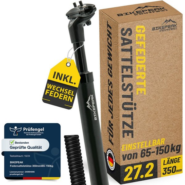BikePeak Fahrradsattel BikePeak Federsattelstütze 27.2-350 schwarz inkl. 4 Wechselfedern