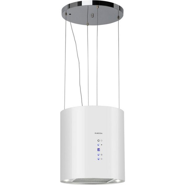 Klarstein Deckenhaube Barett Serie Barett Inselabzugshaube Ø35 cm 558 m³/h LED Edelstahl Abzugshaube Abluft Haube Umluft Dunstabzug Einbau Umlufthaube