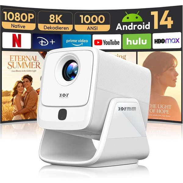 XGODY 2026 Neuer Smart Beamer 4k heimkino mit Android 14, Integrierte APP LCD-Beamer (1000 lm, 2500:1, 3840 x 2160(1000 ANSI) px, Autofokus, Full HD 1080P, unte