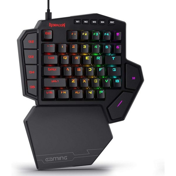 Redragon Einhand RGB Mechanische Gaming-Tastatur mit Roten Schaltern Tastatur (7 Makrotasten, Abnehmbare Handgelenkstütze & 42 Tasten)
